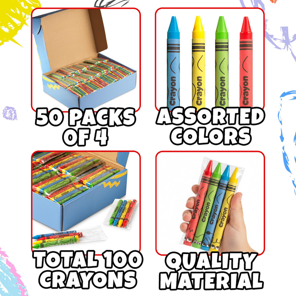 KiddieLoot pre-wrapped 4-pack crayons streamline party distribution and prep.