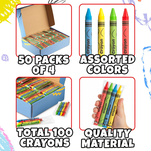 KiddieLoot pre-wrapped 4-pack crayons streamline party distribution and prep.