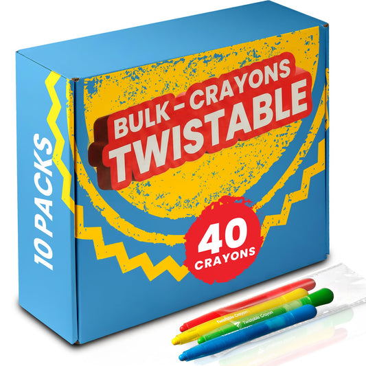 KiddieLoot twistable crayons 40-pack bulk for classroom coloring without mess.