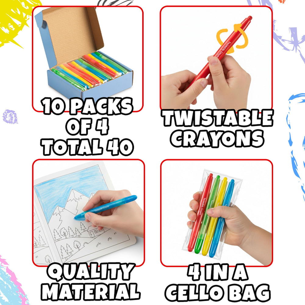 KiddieLoot twistable crayons showcase a bright color range for vibrant, easy coloring.