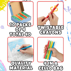 KiddieLoot twistable crayons showcase a bright color range for vibrant, easy coloring.