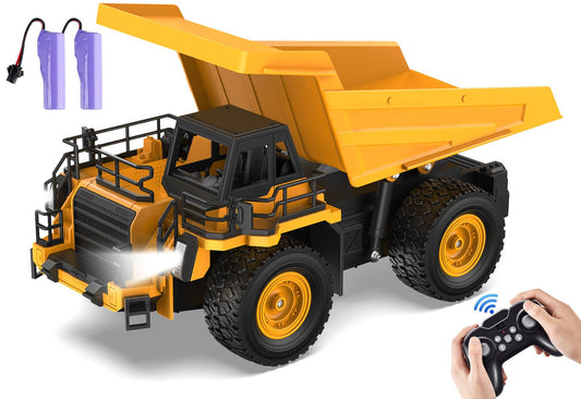 KIDDITOY 9-channel RC dump truck front view for interactive indoor/outdoor play.