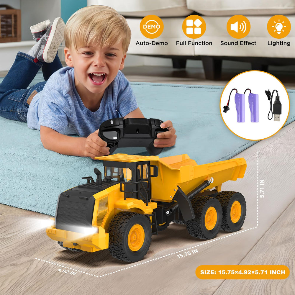 KIDDITOY Mighty RC dump truck left-side view for agile steering