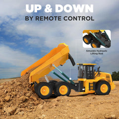 KIDDITOY Mighty RC dump truck right-side view showcasing durability