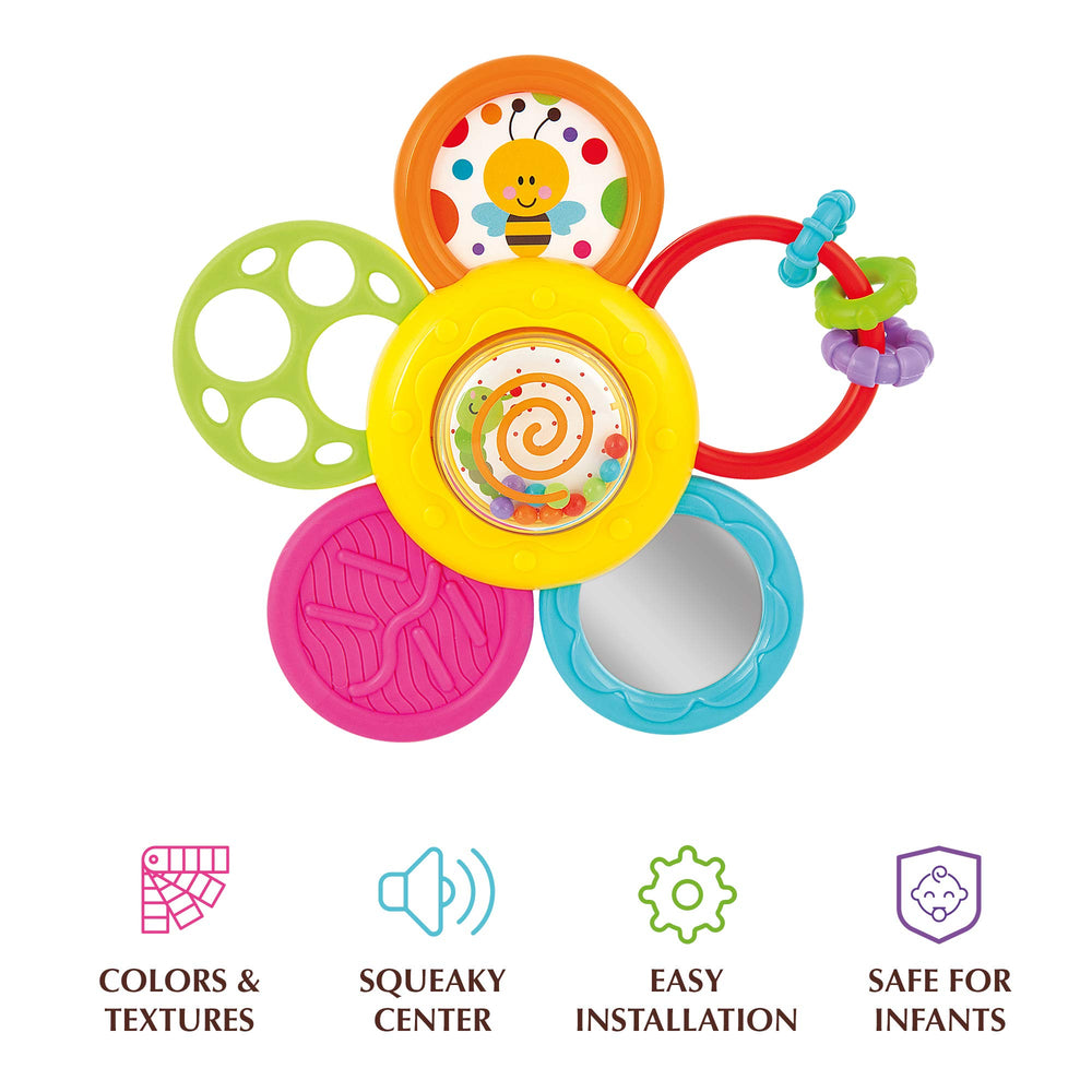 KiddoLab Spin and Rattle Teether squeaky center with caterpillar inside.