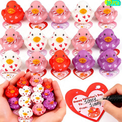Kiddokids Valentine card with duck set for classroom exchanges and party favors.