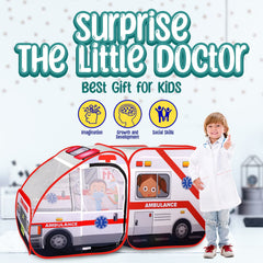 Kiddzery ambulance pop-up tent - easy setup, quick pop-up mechanism