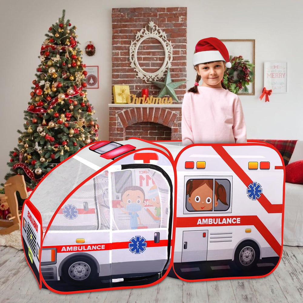 Kiddzery ambulance pop-up tent - interior view, roomy enough for two kids