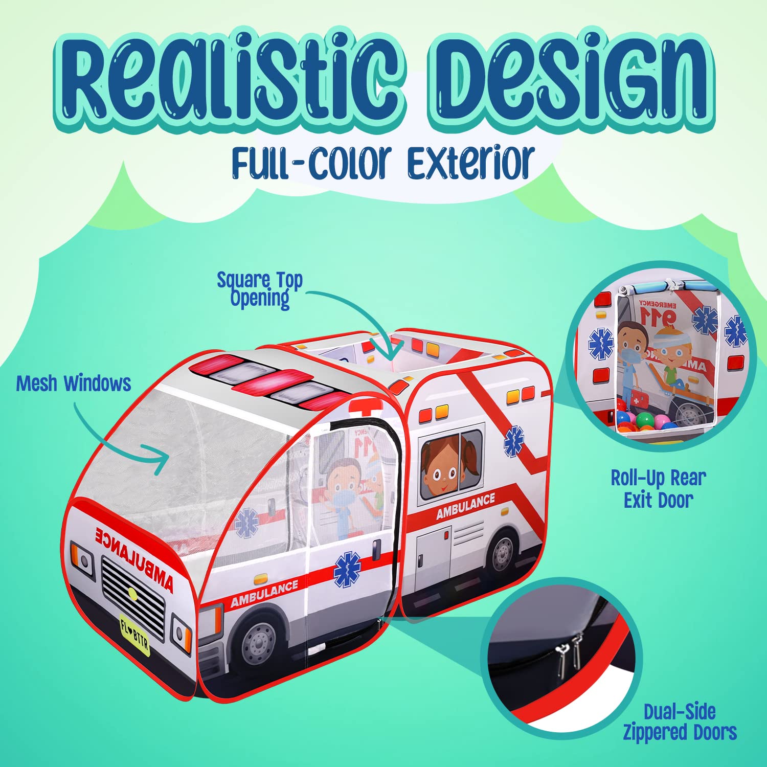 Kiddzery ambulance pop-up tent - lightweight design, portable for indoor and outdoor adventures