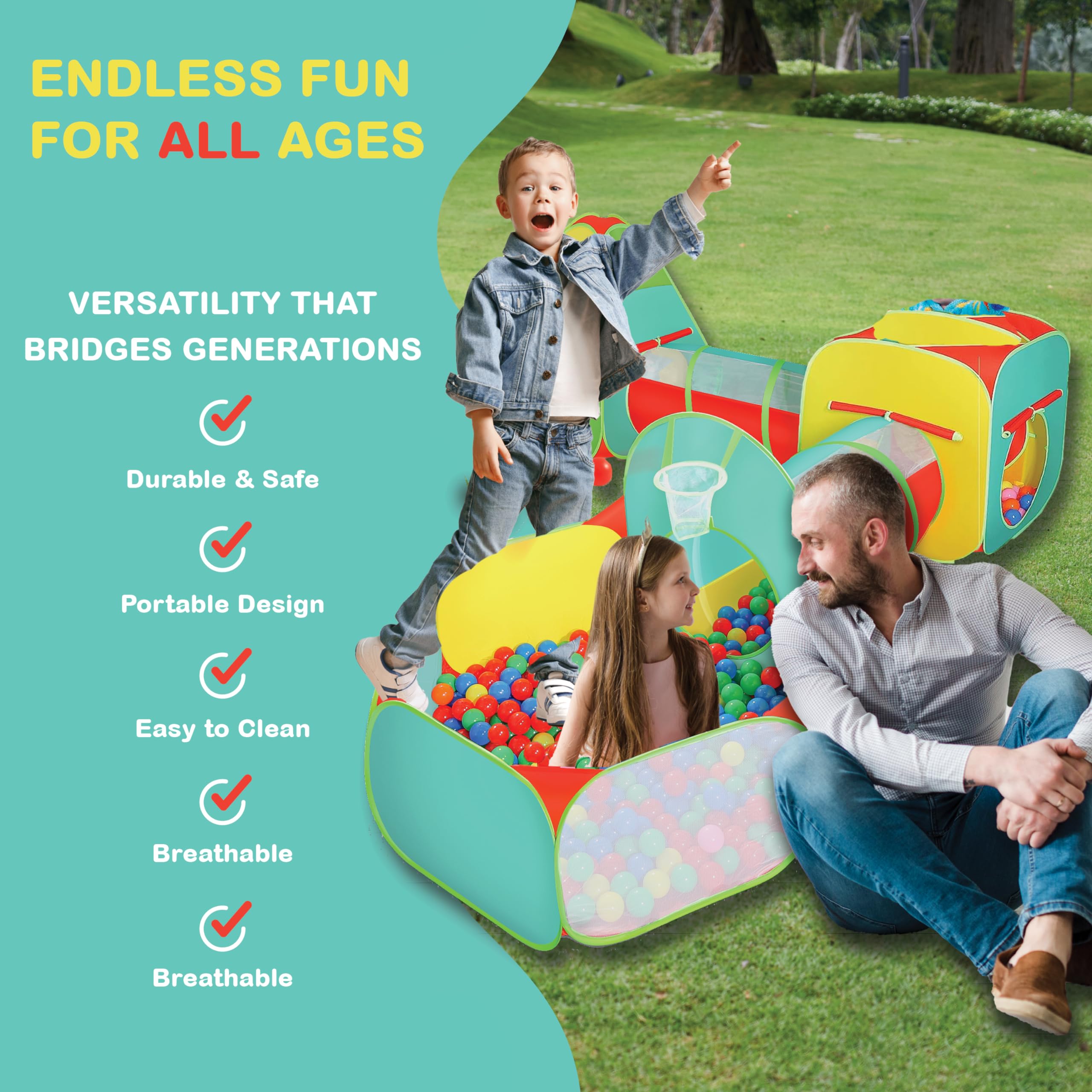 Kiddzery ball pool with basketball hoop supports playful sports and sharing