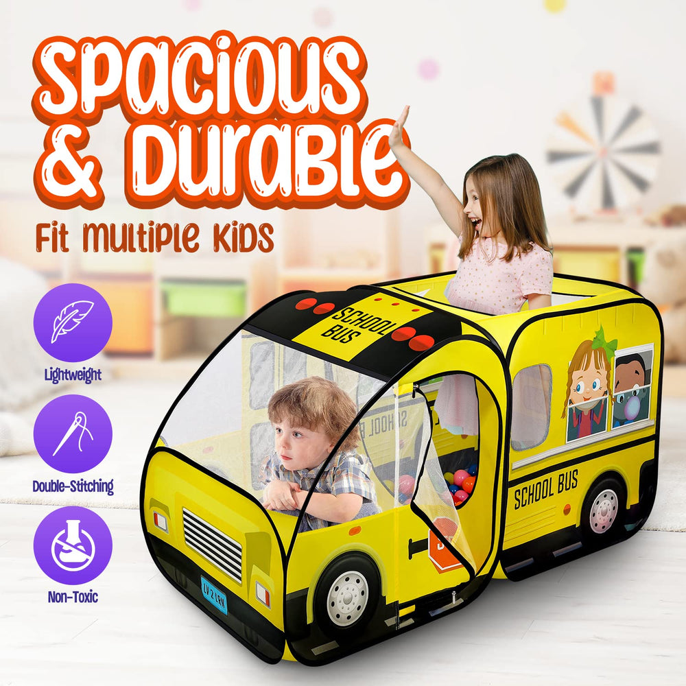 Kiddzery toddler-friendly bus tent makes a versatile gift for playtime and daycares.