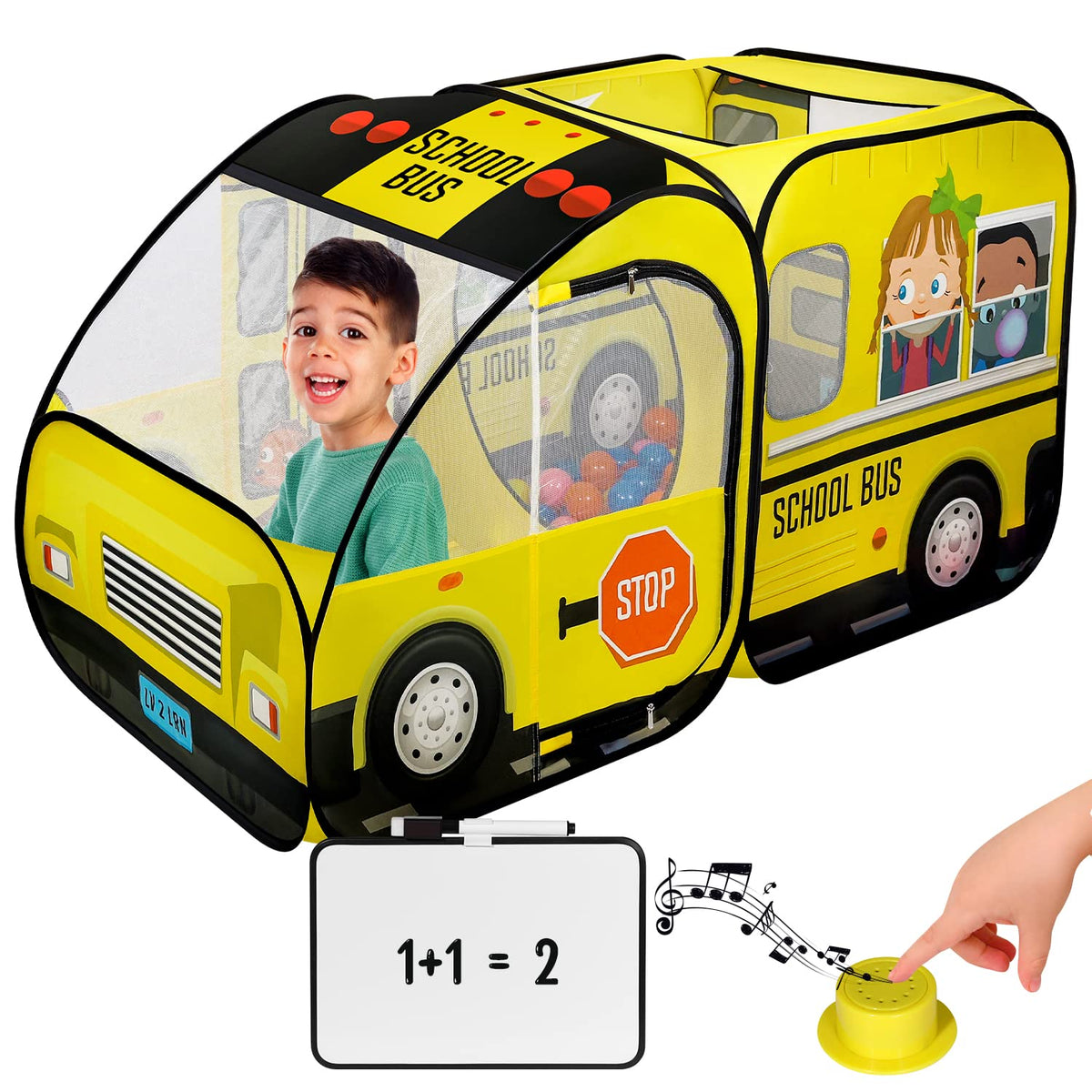 Kiddzery School Bus Tent with sound button sparks imaginative play and storytelling.