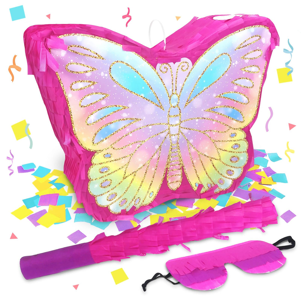 KiDEPOCH butterfly pinata with colorful paper design for butterfly-themed party decor.
