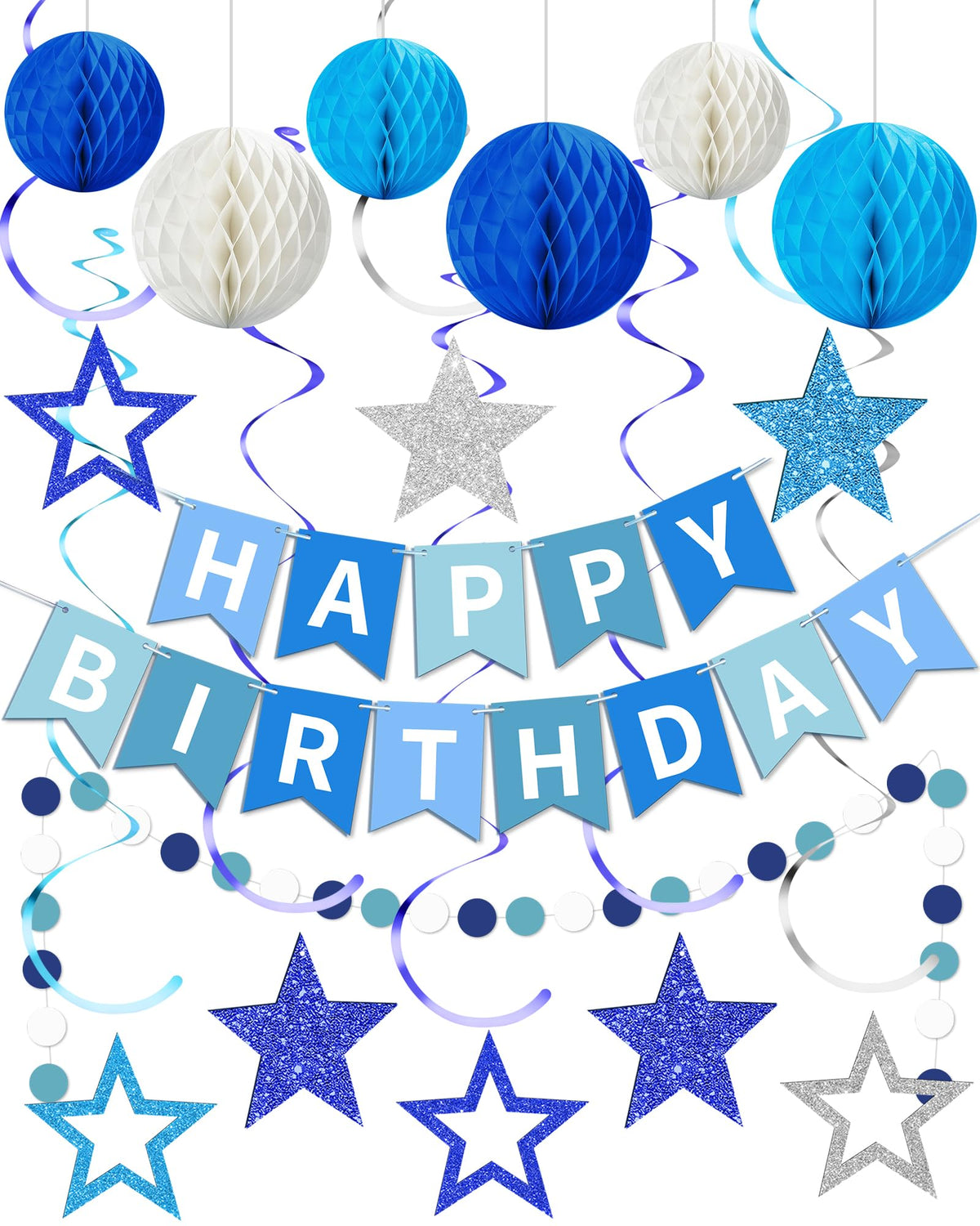 Kidific blue happy birthday banner for a festive photo backdrop