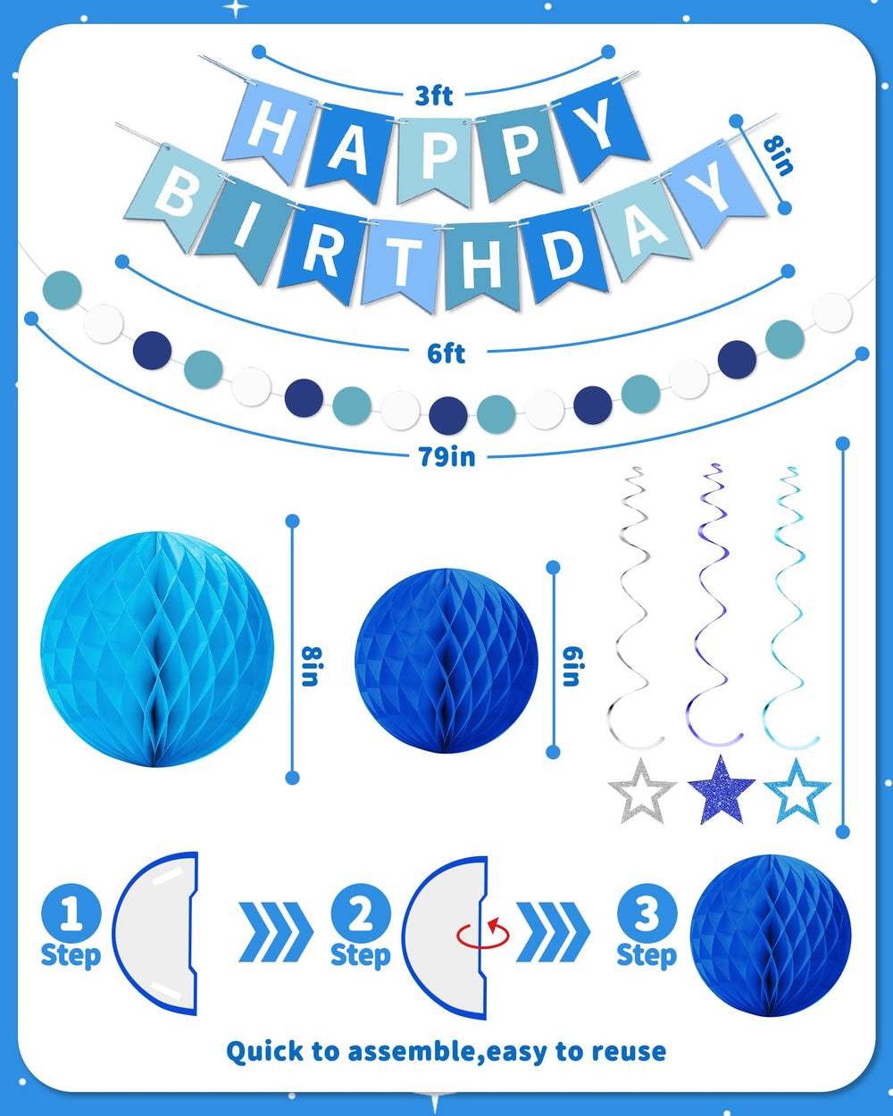 Kidific blue star swirl streamers bring dynamic movement to celebrations