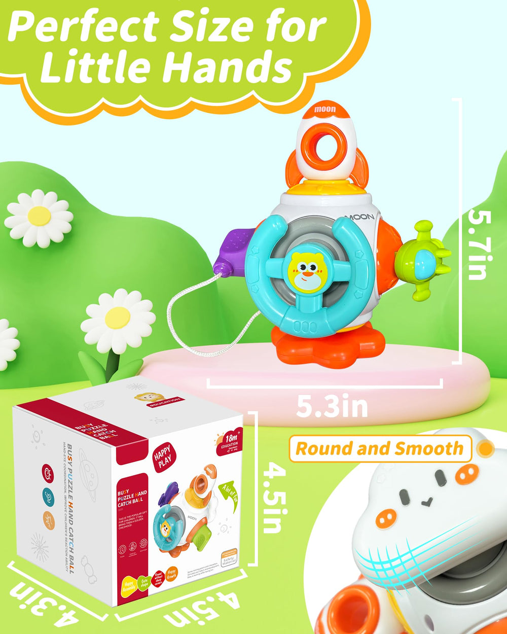 Kidific Busy Cube spinning spinner stimulates visual tracking and interactive engagement.