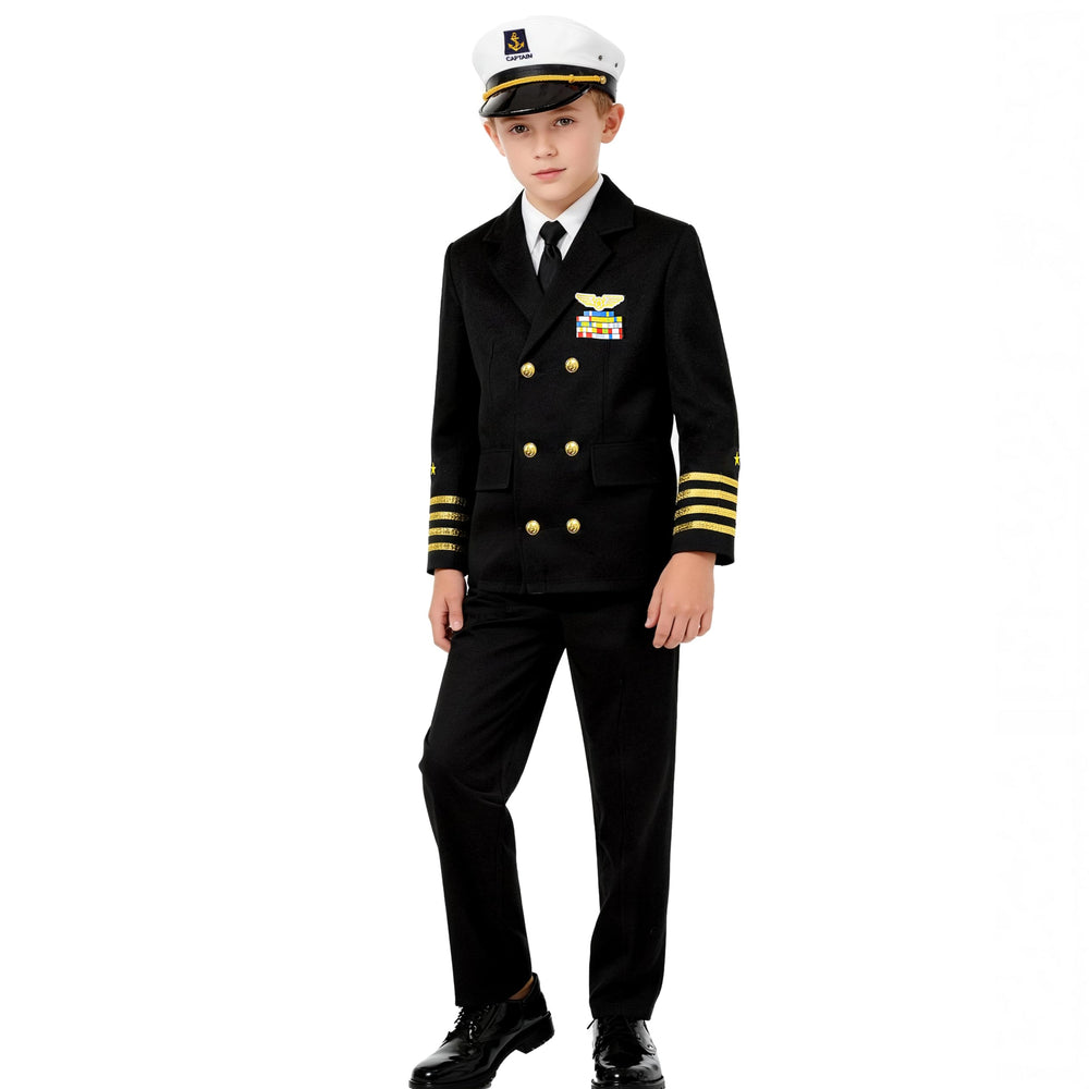 KIDIN Ship Captain uniform full outfit on child, ideal for school performances.