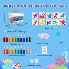 Kiditos Magic Water Elf Kit magic gels in vibrant hues for sensory exploration.
