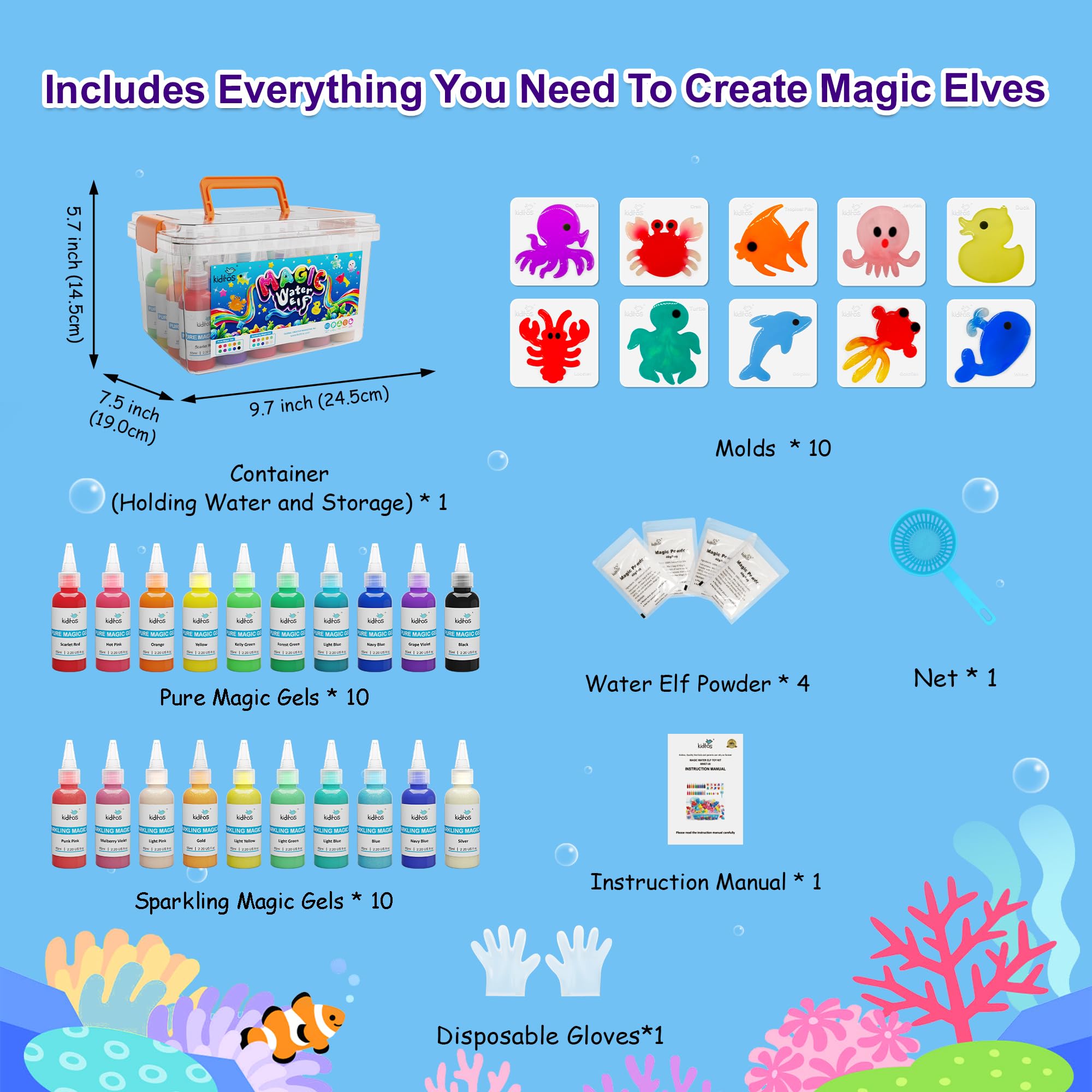Kiditos Water Elf Kit close-up shows tactile gel texture for imaginative play.
