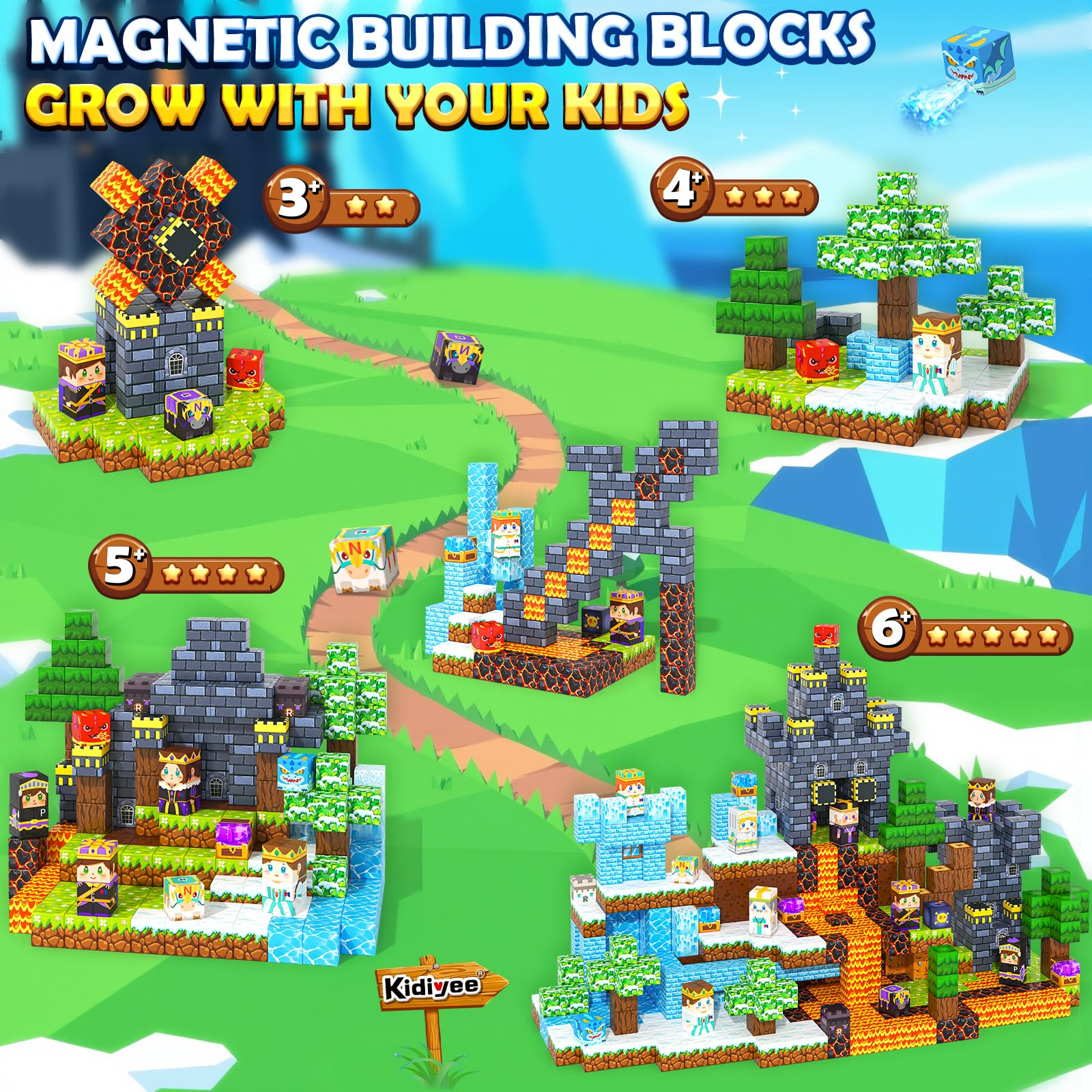 Kidiyee magnetic blocks showing varied patterns to spark creativity and problem solving