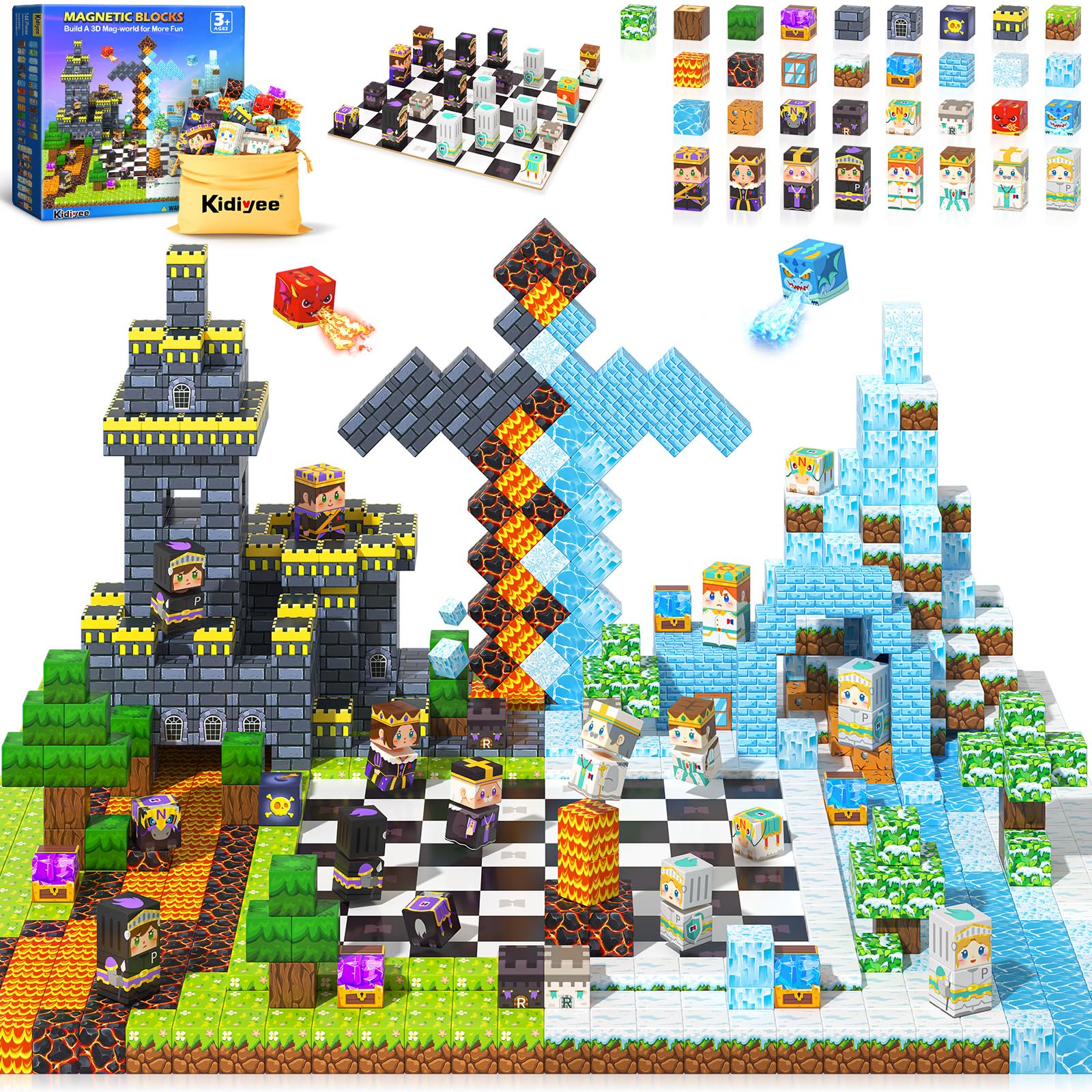 Kidiyee Mine Magnet World chess board with magnetic blocks for strategic play