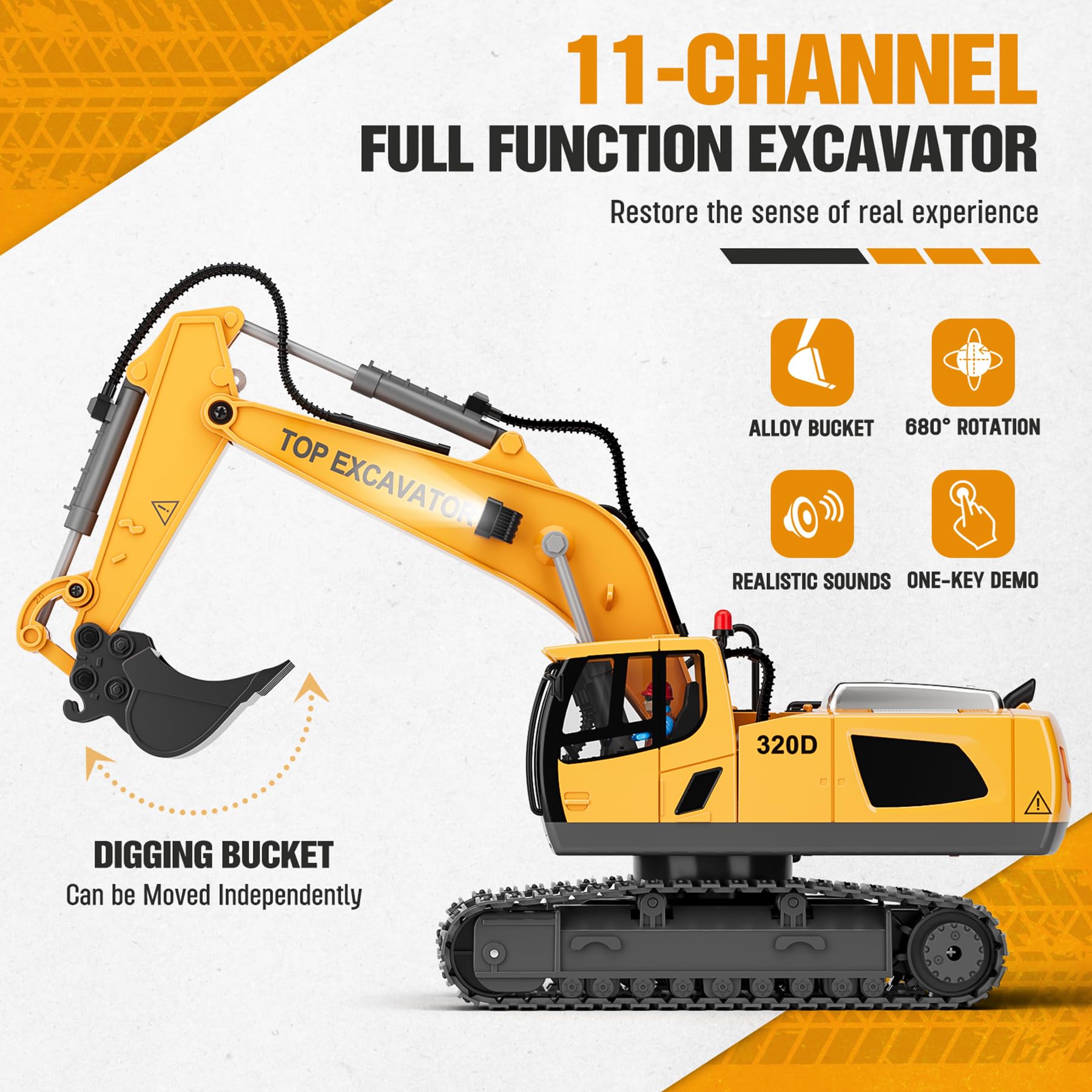 KIDMARKT Excavator with lights creates immersive nighttime digging play.