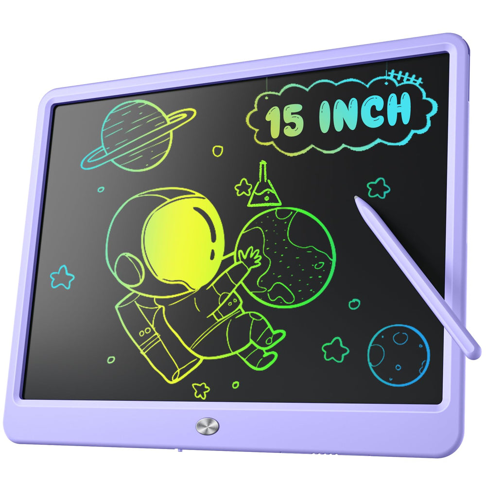 Kidopire 15-inch LCD writing tablet offers a large drawing area for colorful sketches.