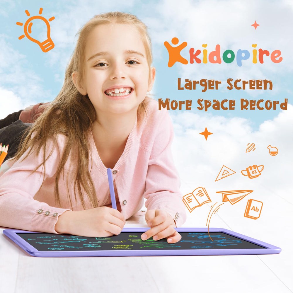 Kidopire colorful drawing pad with stylus enables smooth, varied line thickness for kids.