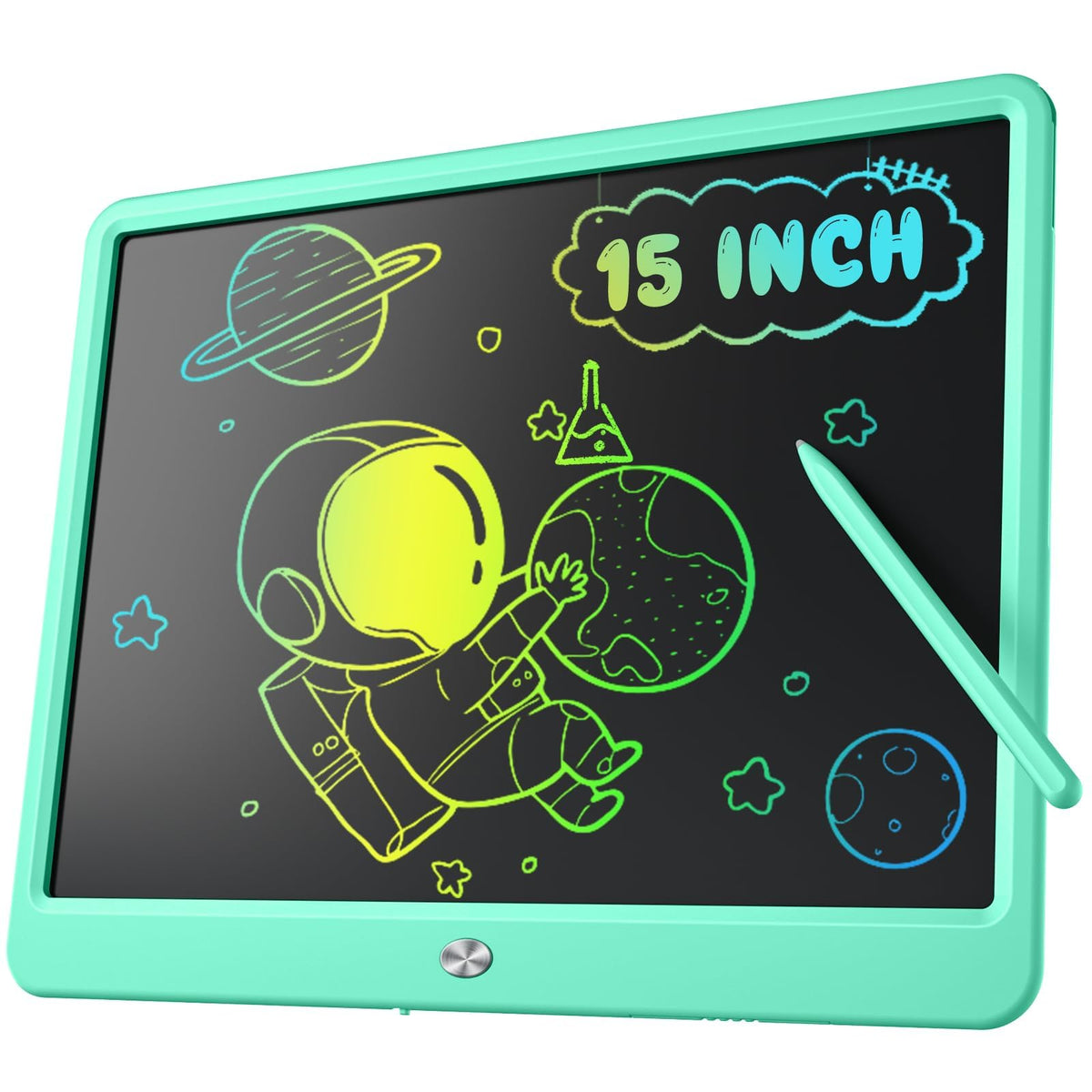 Kidopire LCD writing tablet front view in green for mess-free doodling