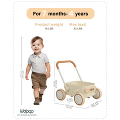 Kidpop PULA walker side view highlights safe, low-gravity push for smooth practice.
