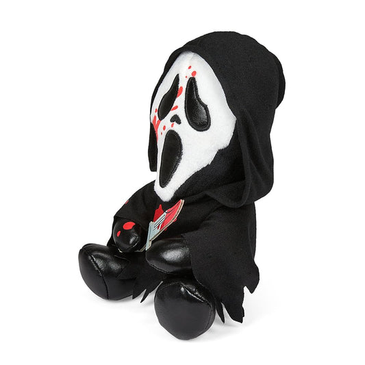 Close-up of Bloody Ghost Face Phunny Plush face detail and soft texture for hugging.