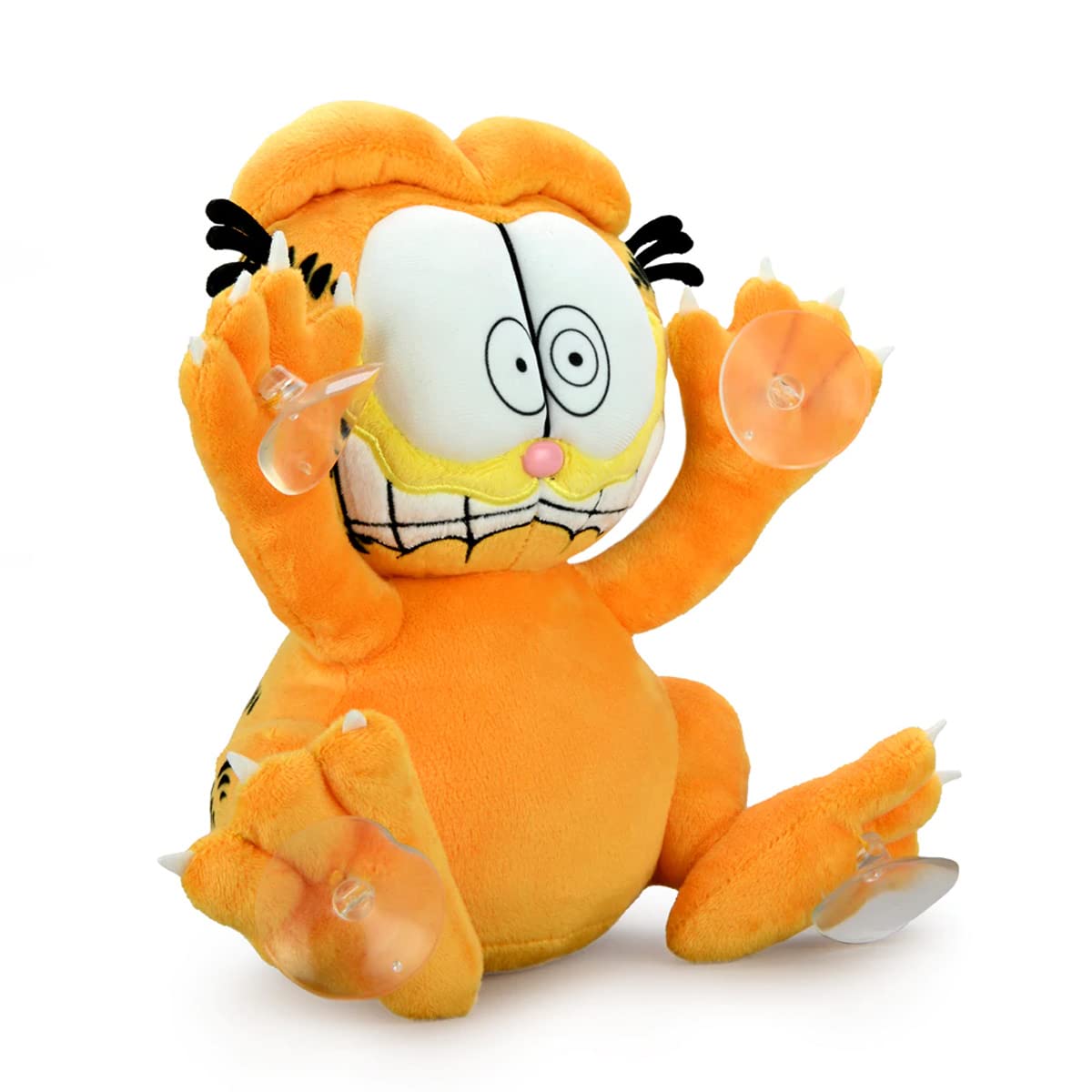 Kidrobot Garfield hanging on a window surface demonstrates easy display.