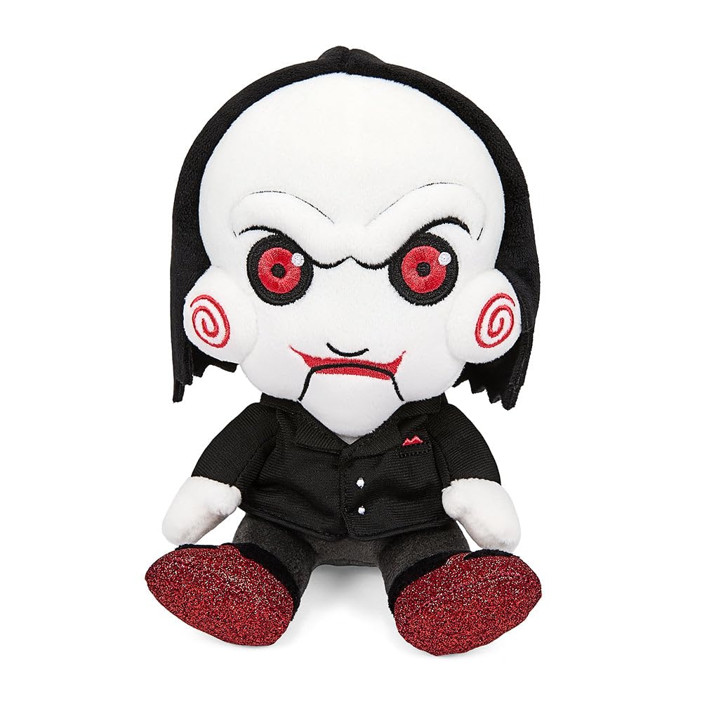 Kidrobot Saw Billy plush face detail, ideal for shelf display and collectors