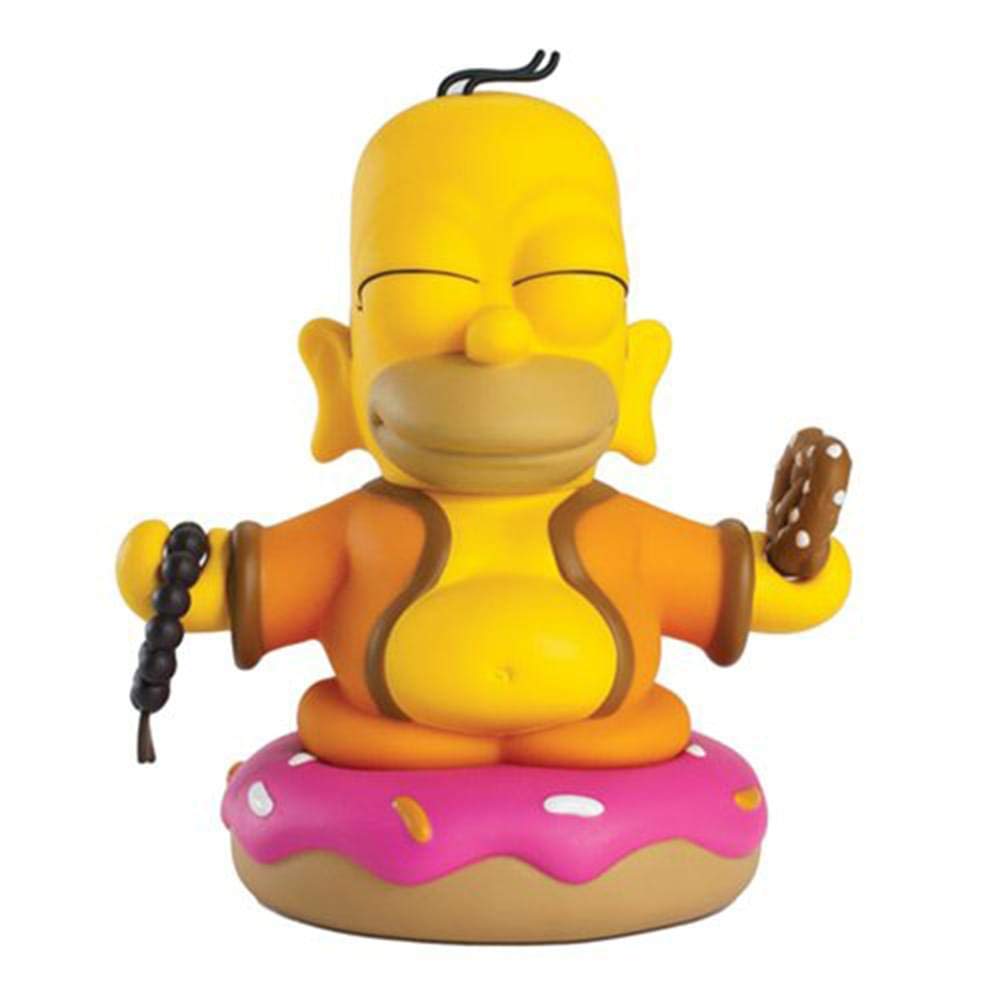 Kidrobot Simpsons Homer Buddha mini figure side view for display-friendly, playful pose.