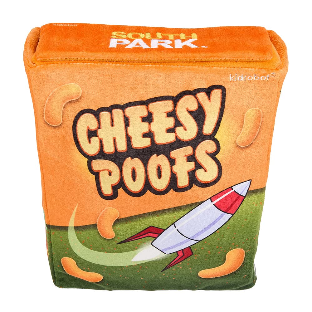 Cheesy Poofs plush set on shelf shows vibrant colors and collectability