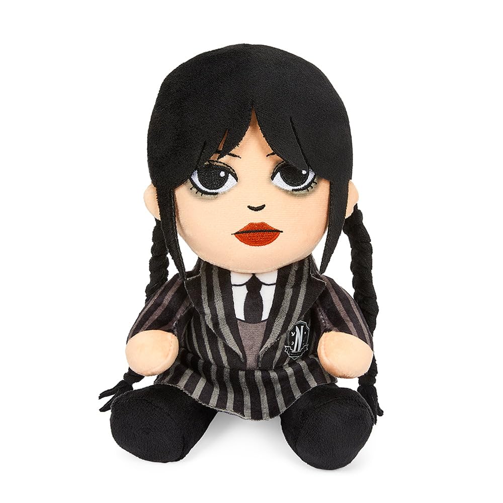 Kidrobot Wednesday Phunny Plush, 8-inch figure, soft fabric for cozy display or hugging.