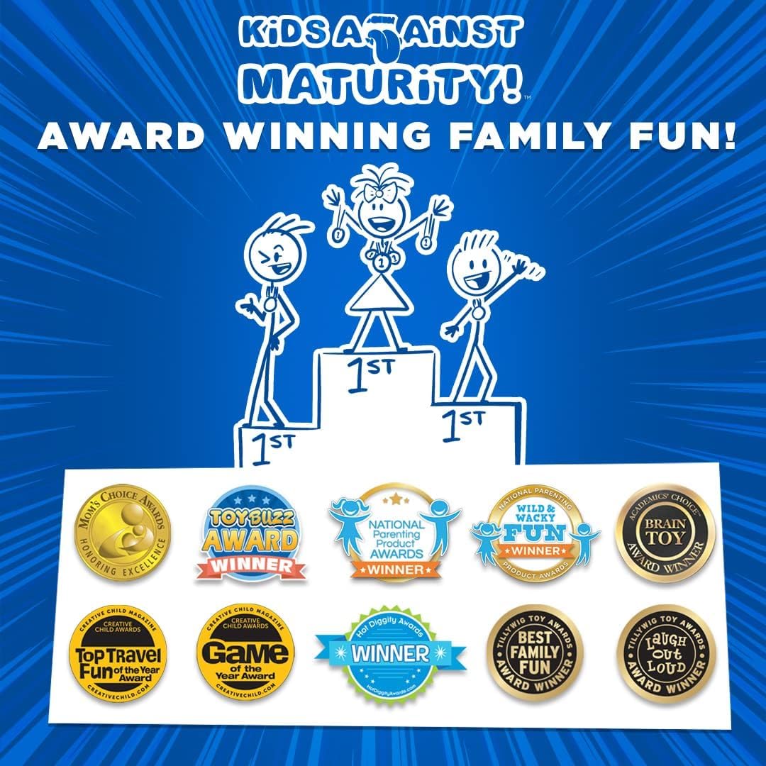 Kids Against Maturity card deck on table during gameplay engaging everyone