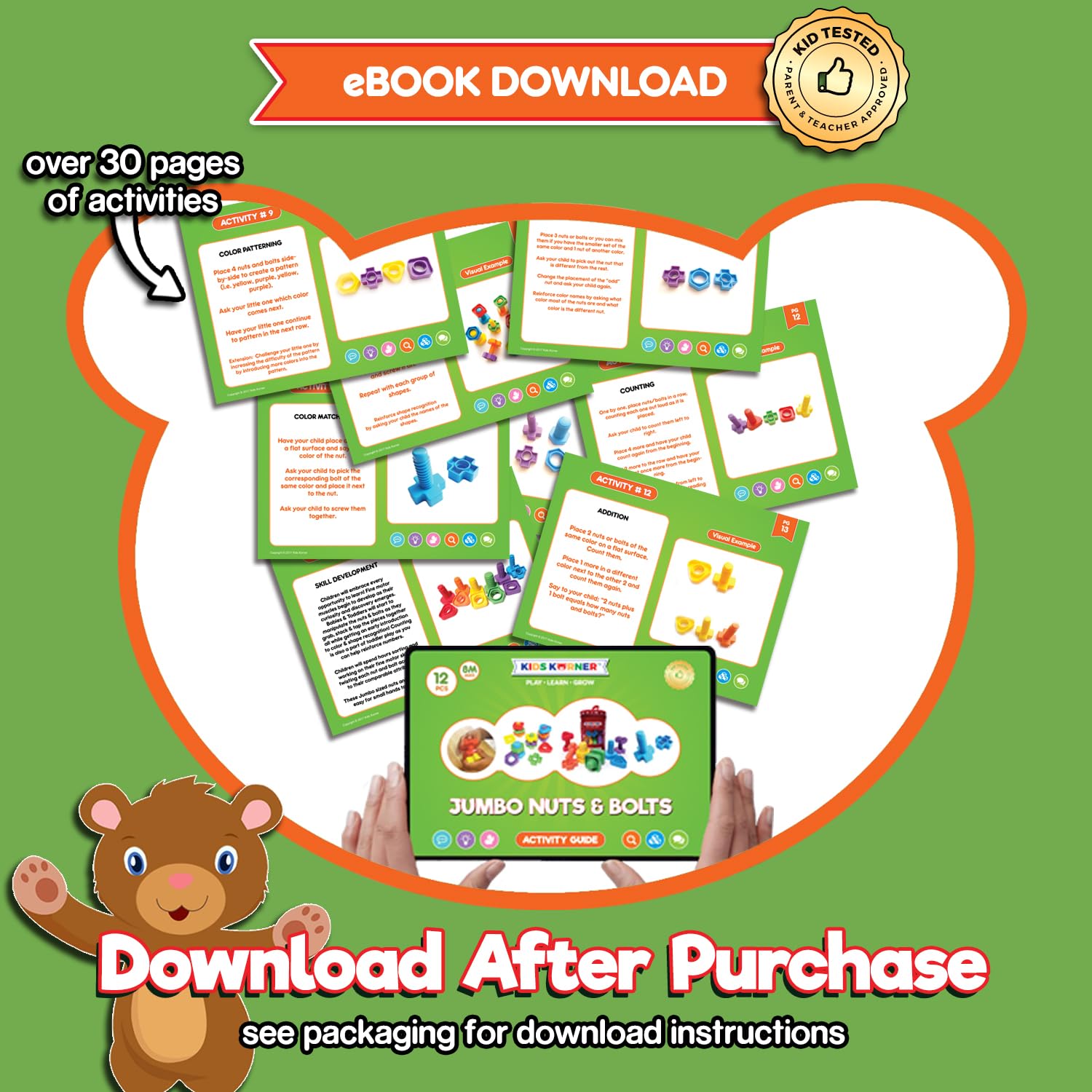 Kids Korner Jumbo Nuts and Bolts educational eBook supports guided activities