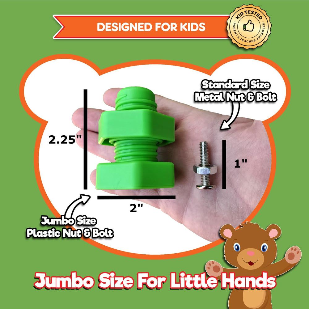 Kids Korner Jumbo Nuts and Bolts self-correcting design supports independent problem solving