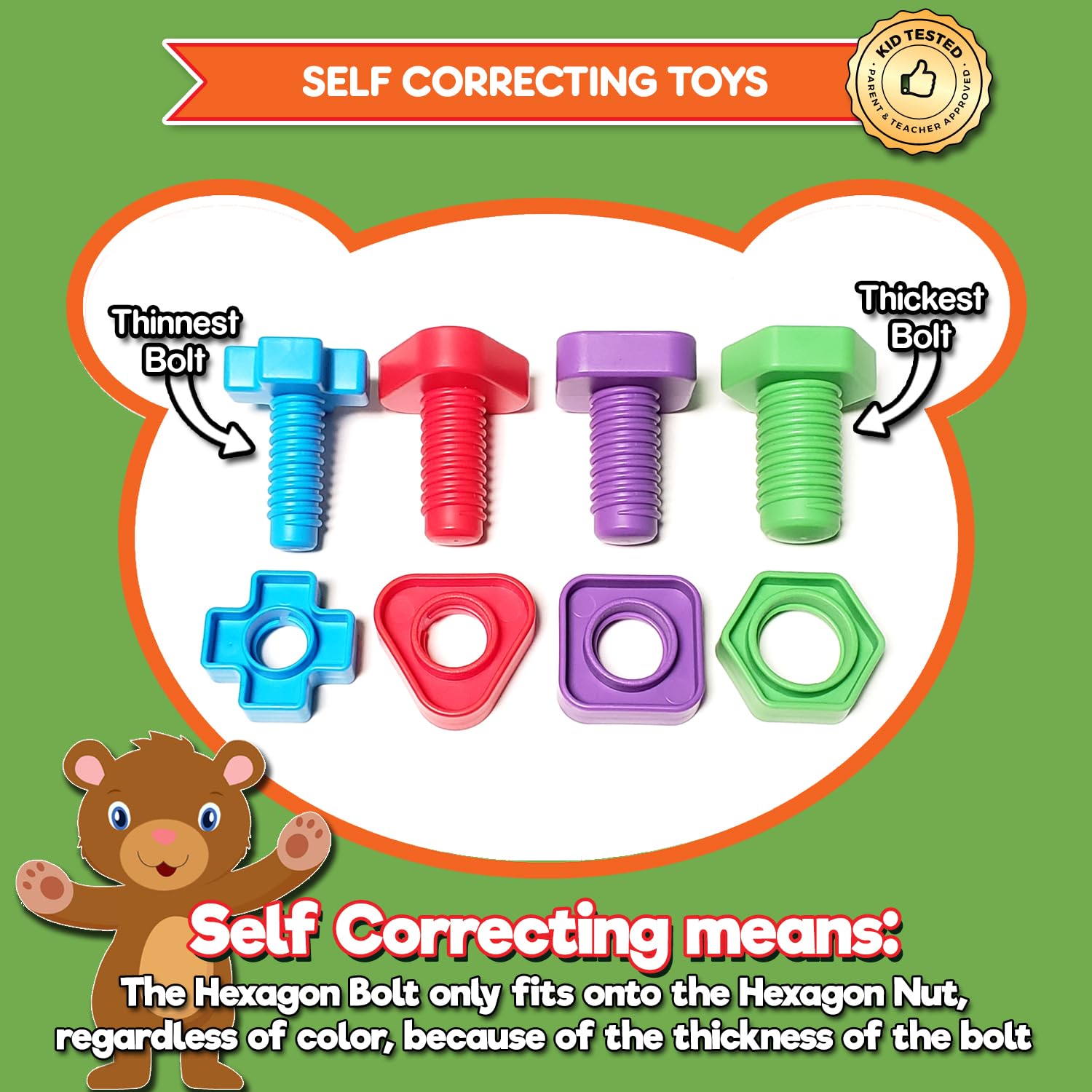 Kids Korner Jumbo Nuts and Bolts sorting and matching for color and shape