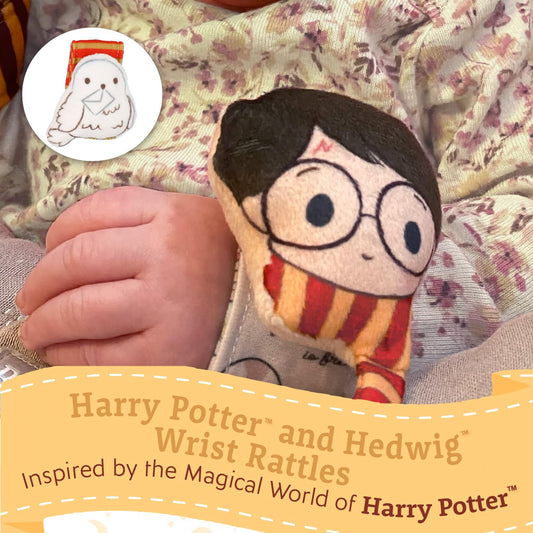 Close-up of Hedwig plush rattle showing ultra-soft fabric for soothing touch