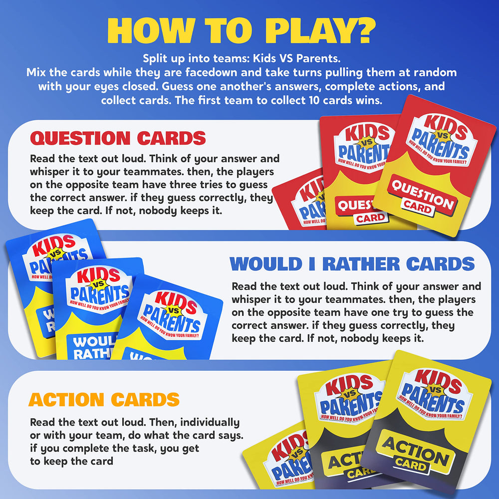 Kids VS Parents box and cards spread, ready for quick, accessible fun.