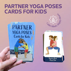 Kids Yoga Stories partner yoga pose card demonstrates cooperative movement for classroom activities.