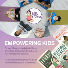 Kids Yoga Stories circle pose card invites calm transitions and breathing breaks.