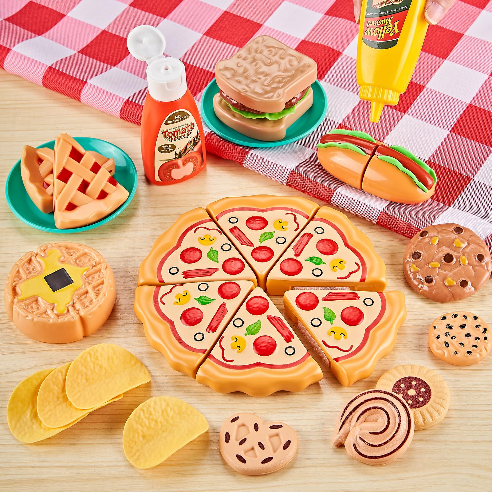 Kidsciety 85pc pretend food seafood and meats enables realistic meals and safe slicing play.