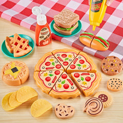 Kidsciety 85pc pretend food seafood and meats enables realistic meals and safe slicing play.