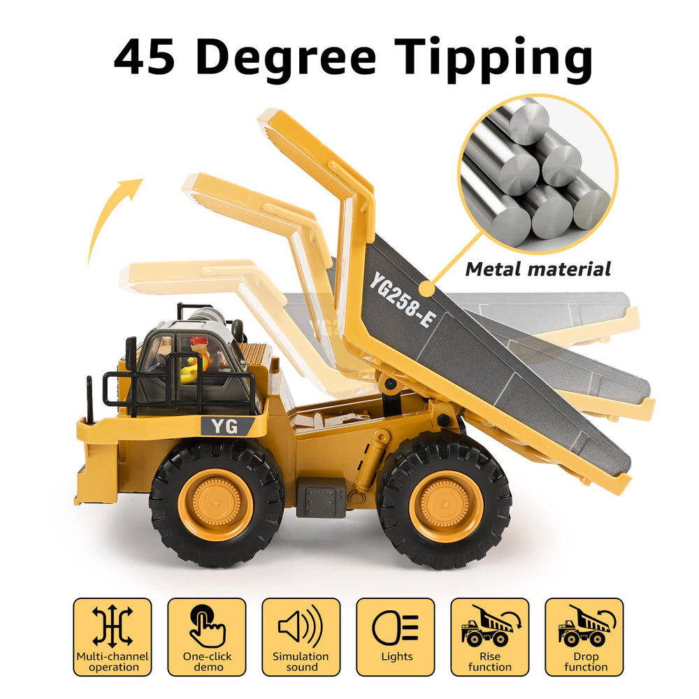 KidsFaves steel bed dump truck demonstrates durability for heavy pretend loads.