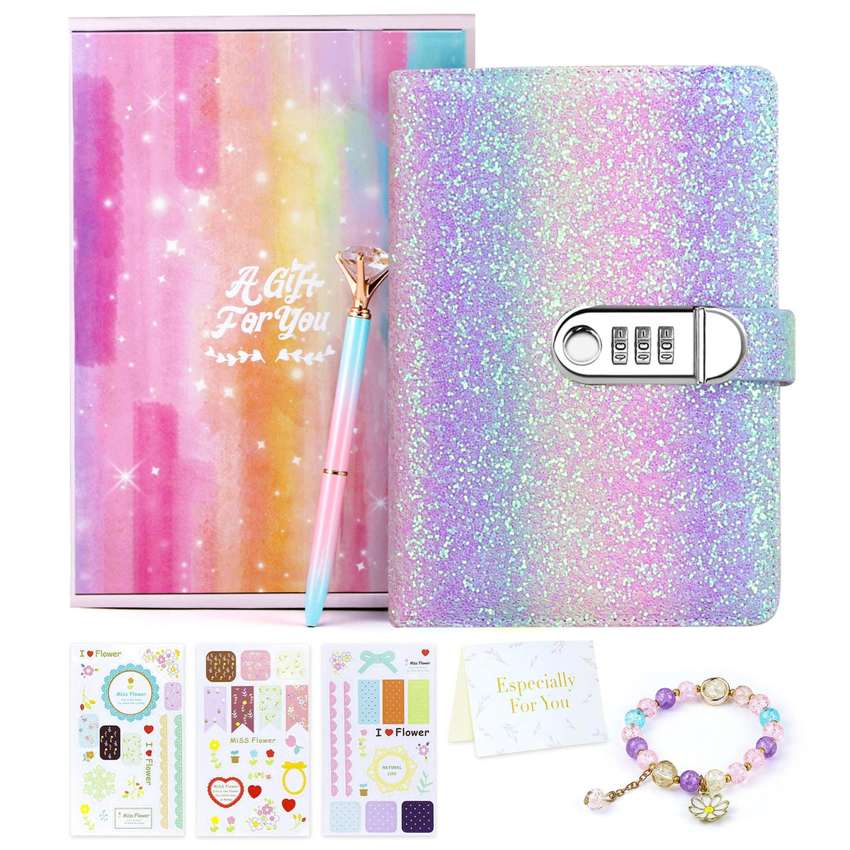 Kidsord diary with lock and rainbow cover keeps private thoughts secure while looking charming.