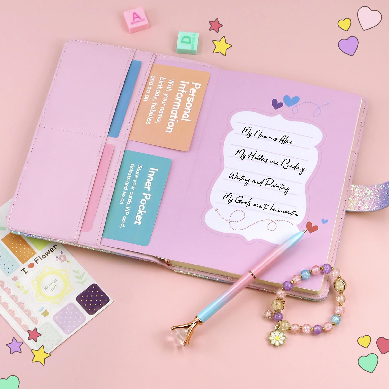 Kidsord diary front flap for personal info helps organize hobbies and goals.
