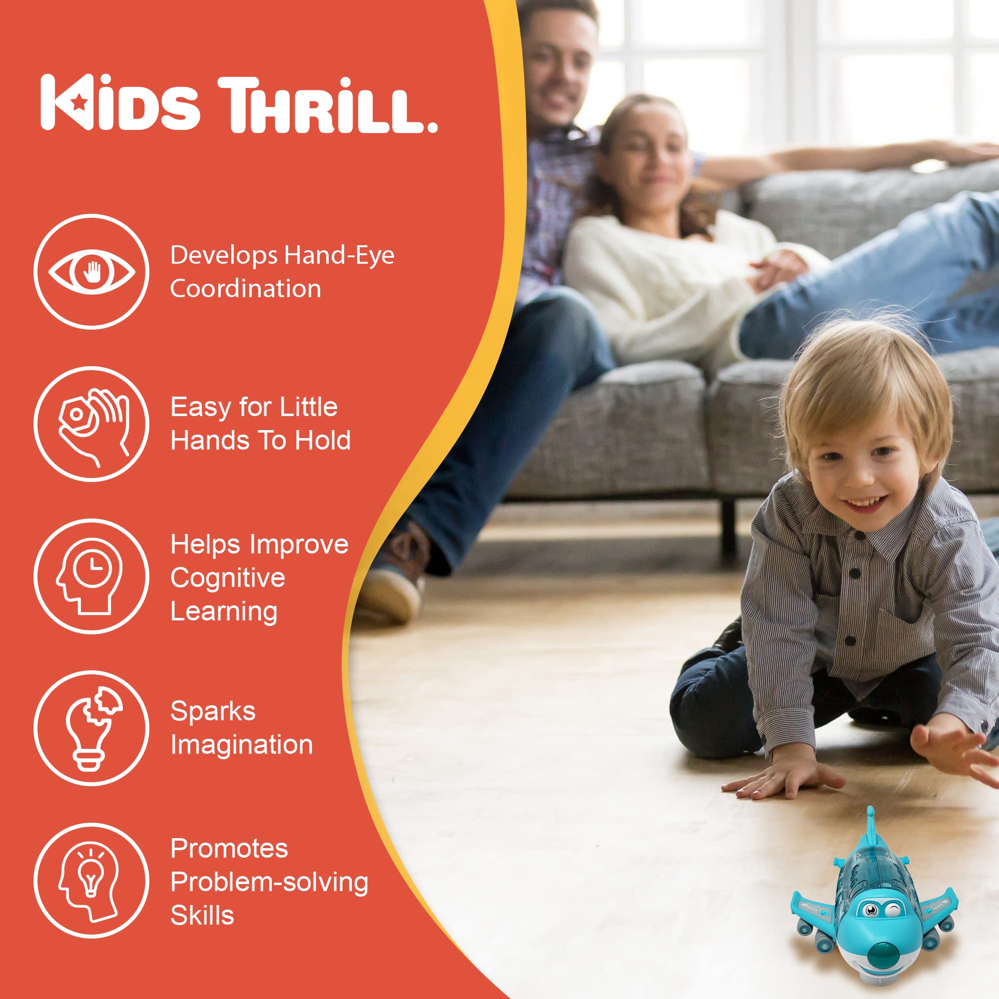Kidsthrill airplane toy bright colors help visualize action like real pilots